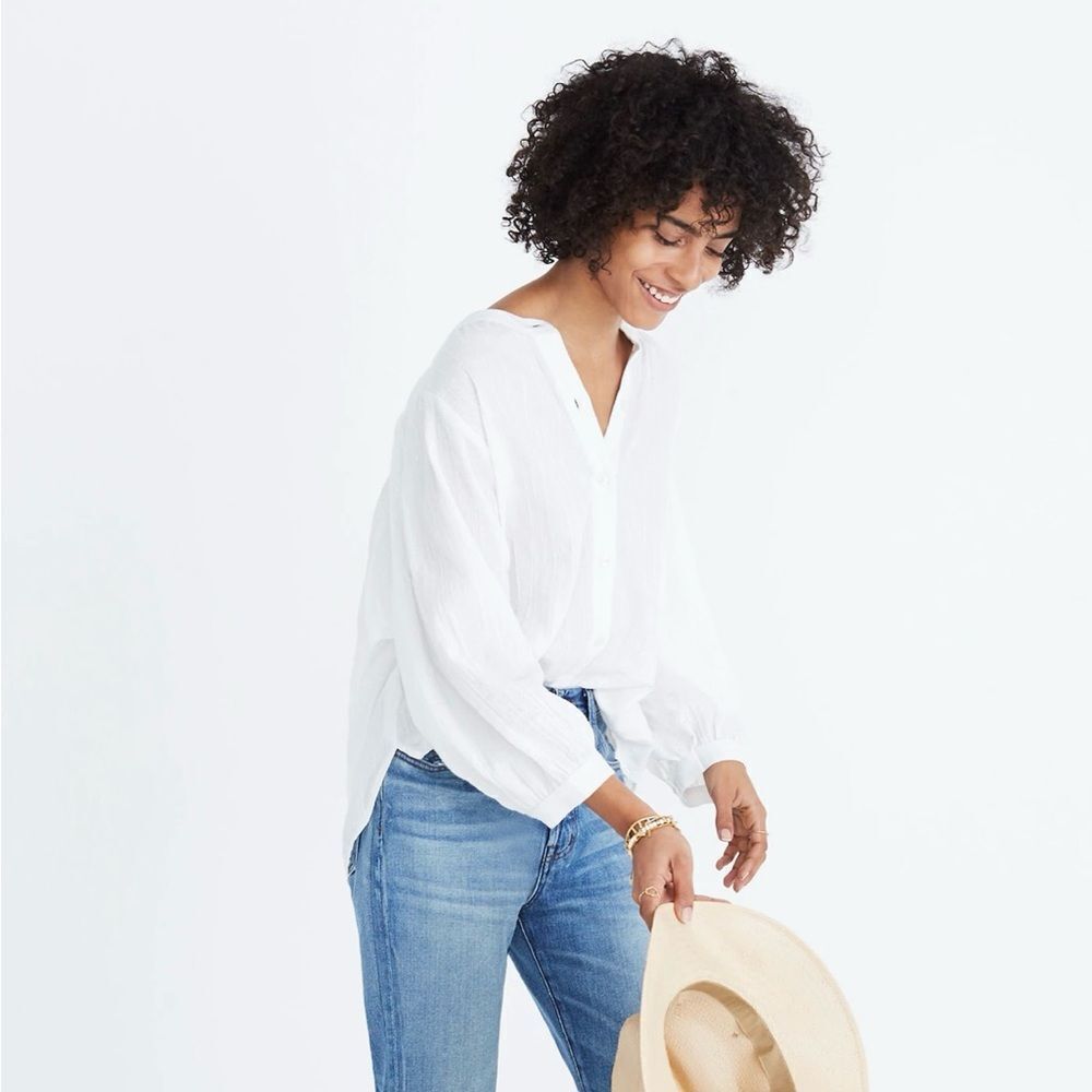 Madewell White Shimmer Stripe Peasant Blouse for Women